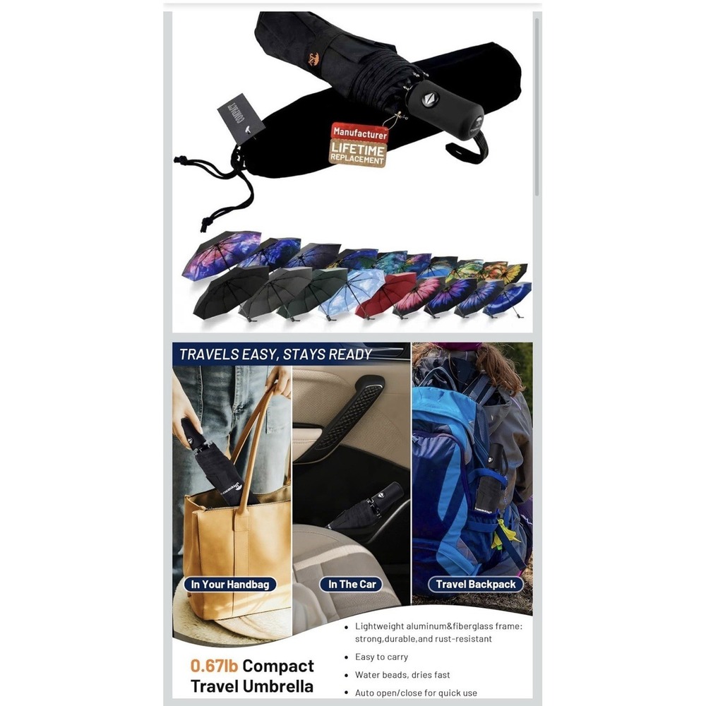 NWT 3 PACK SY Compact Travel Umbrella Windproof Automatic Umbrella Small UV